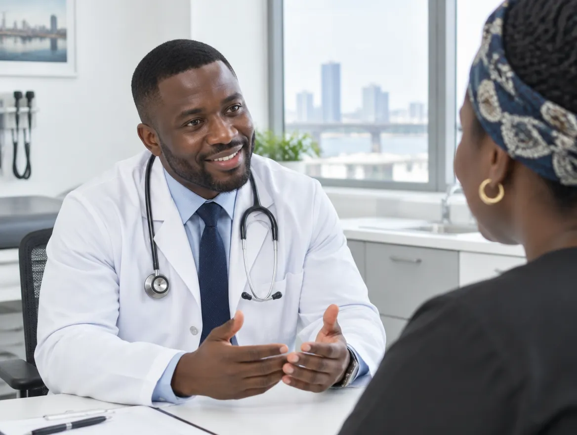 A doctor talks with a patient