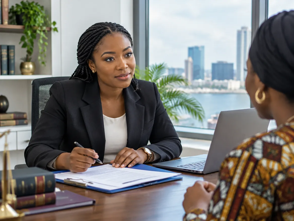 A lawyer goes through a contract with a client
